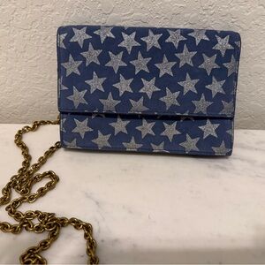 New J. Crew Leather Blue Star Patterned Crossbody Bag